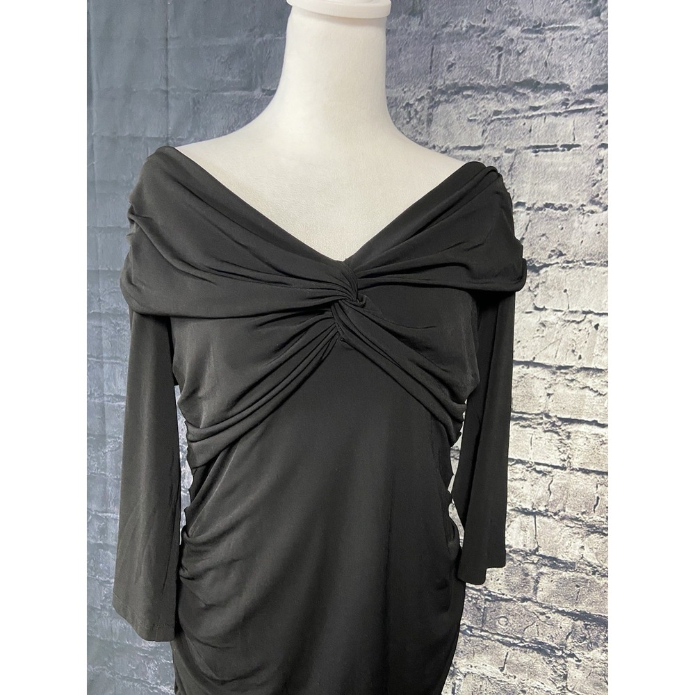 Muse Dress Womens 16 Black Ruched Off Shoulder Jersey Midi Cocktail Party - Picture 3 of 9